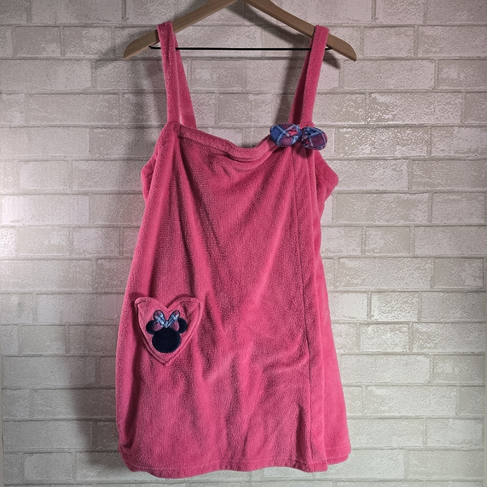 Disney Mini Mouse Plush Pink Sleepwear Wrap Bath Towel Dress Size L - XL